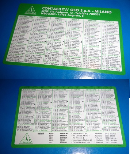 Calendario tascabile plastica