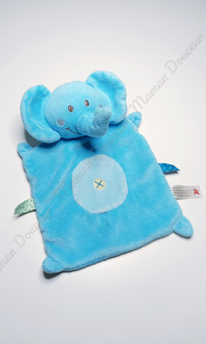 Doudou plat éléphant - Éléphant, bleu