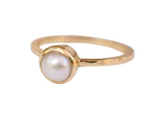 2 CT Naturale Perla D'Acqua Dolce Anello 14K Massiccio Oro Tondo Gemma Misura 7