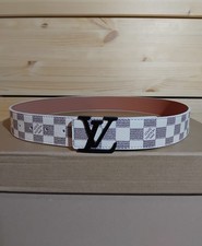 Louis Vuitton cintura in pelle damier azzurro/bianco motivo scacchiera 105 cm 42 pollici