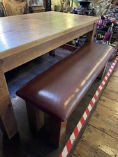 Tavolo da pranzo in legno massello + set 2 panche in pelle tavola rustica pino indaco H-Made