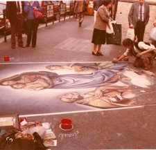 Foto Vintage Street Artist Madonnaro Gesso Arte Italia Pavimentazione Disegno Performer