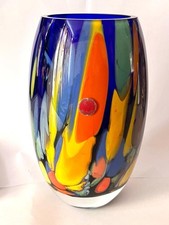 VASO VETRO MURANO VINTAGE MULTICOLORE PESANTE ARTE ITALIANA ETICHETTA ORIGINALE