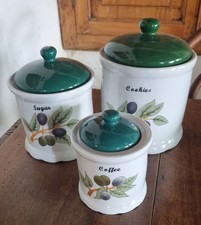 Set 3 barattoli cucina vintage caffè biscotti zucchero verdoni retro'