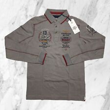AERONAUTICA MILITARE Polo Uomo NUOVA Manica Lunga Grigia Ricamata Taglia S
