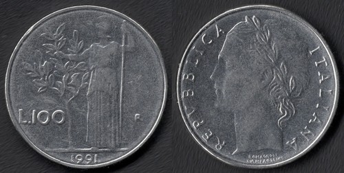 Italia 100 lire - 1991, (cifre