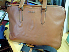 VTG Coach  tan Belting Leather Attache Briefcase With Strap Slim