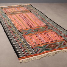 Tappeto Kilim Antico Cotone Lana Nodo Fine Marocco 272 x 130 cm Originale