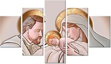 Capezzale Camera Da Letto Quadro moderno Sacra famiglia 5 pezzi in legno...