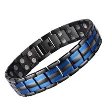 Bracciale Uomo Acciaio Inox Magnetoterapia Salute Sollievo Dolorifico Blu Nero