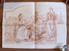 Bozzetto originale in sanguigna con Figure allegoriche e S.P.Q.R. - 1900 ca.*