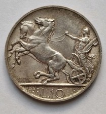 Moneta Argento 10 Lire Biga 1930 Non Comune Argento Vittorio Emanuele III Savoia