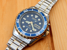 Orologio da polso Seiko Kinetic Titanium Sports 200 Diver 5M43-0B30 raro blu/oro