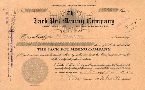 1912 jack pot - jack, stock
