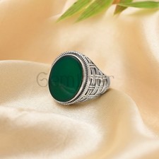 Uomo 925 Anello Argento Sterling Ovale Naturale Gemma Vintage Tribale Design