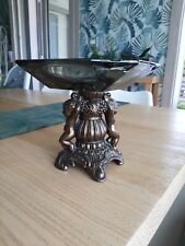 portaSigarette portaCenere vintage cristallo fumè, alzatina con piede in metallo