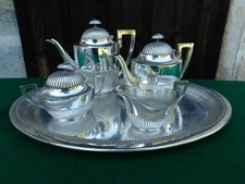 SERVIZIO TE CAFFE INGLESE DECO METALLO ARGENTATO CINQUE PEZZI