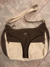 Borsa Tracolla SEGUE In Stoffa Zip Tre Tasche Marrone E Bianco