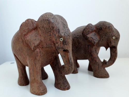 Coppia elefanti legno - coppia, in
