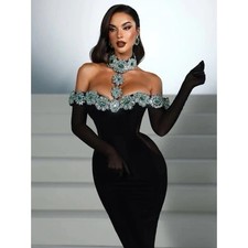 Maxi Abito Donna Nero Fasciato