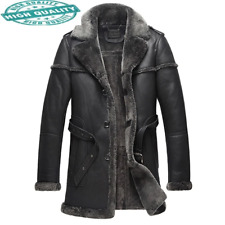 Cappotto lungo uomo pelle di pecora shearling retrò bomber per il tempo libero vera pelle