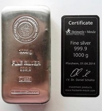 LINGOTTO ARGENTO PURO 999 1KG HEIMERLE + MEULE GERMANIA NUOVO SCONTATO *ULTIMO*