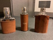 3 VECCHIE FIASCHETTE PORTA WHISKY COGNAC VINTAGE  in VETRO e CUSTODIA CUOIO