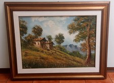 Dipinto Olio Su Tela Paesaggio Rurale Firmato 