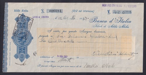 Assegno addis abeba lire 400 - abeba,