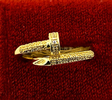 Anello Bypass Unghie Pavè Punte Cristallo Misura 8 Placca Oro Pesante - Confezione Regalo Nuovo