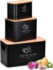 EOPUOZS Porta Patate Cucina, Set di 3 Contenitore per Patate, Cipolle e Aglio co