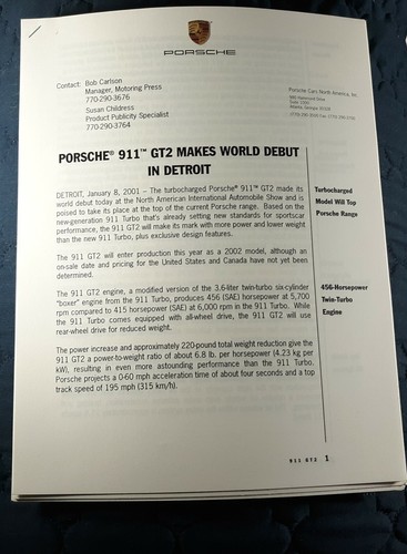Porche 911 gt2 2001 - 2001, comunicato