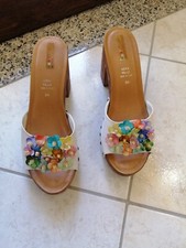 scarpe donna tacco alto usate Zoccoli Fibbia Bianca Decorata