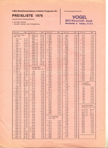 Catalogo lima 1976 preisliste - catalogo,