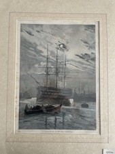 Xilografia in Pass acquerellato Barche Mare Fine ‘800