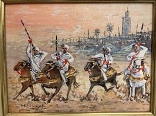 Dipinto olio cavaliere arabo