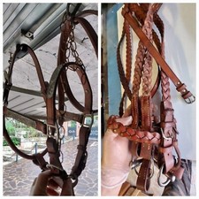 Testiera + Capezza Western Finimenti Da Parata Lusso Borchie E Fibbie Argento