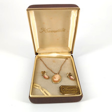 Collana vintage Krementz cammeo conchiglia originale sovrapposizione oro 14 carati in scatola originale