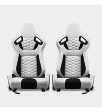 Coppia Sedili sportivi avvolgenti auto in pelle bianca con patch nere N720