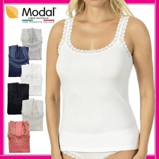 Canotta Intima Donna Canottiera Cotone Modal a Costina Elegante in Pizzo Top da