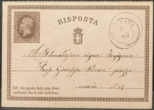 Regno 1875 intero postale cartolina risposta 15 cent. vgt da Sartirana a Novara