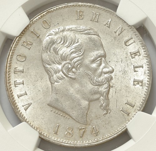 Italia lire 1874 argento - italia, 5