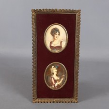 Quadretto Miniature Retouché Dame Francesi '700 Ottone Velluto Vintage 1940