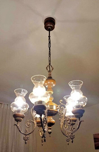 Lampadario ottone legno - lampadario, e