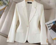 Giacca da Tailleur Blazer Donna Ufficio Elegante Bianco Slim Bottone 22107