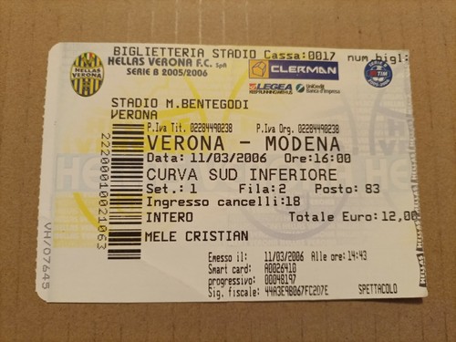 Biglietto calcio hellas verona - biglietto,