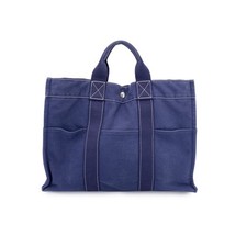 Autentica borsa Hermes Paris vintage blu tela cotone Fourre Tout MM