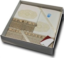 Asciugamano Puro Lino 100% Beige Con Ricamo Centrale Organza Qualità Extra