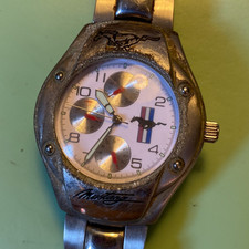 Orologio Vintage Ford Mustang Promozionale Data Tono Argento 131 Funzionante Uomo