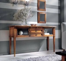 MOBILE CONSOLLE IN MASSELLO FINITURA NOCE 3 CASSETTI+2 ANTE VETROxINGRESSO H631